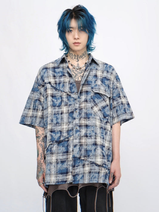 チェック柄 ダメージウォッシュシャツ