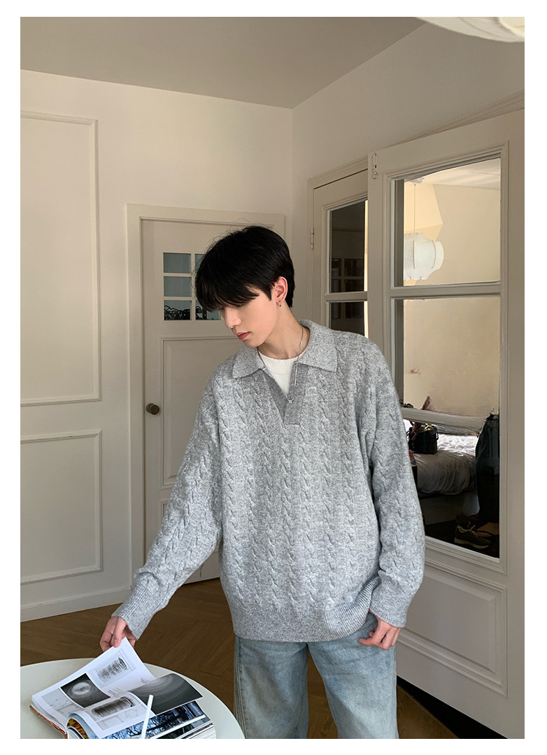 フェイクツーピース ケーブルニットセーター