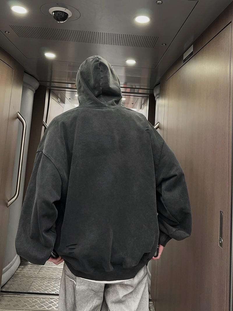 レトロ 刺繍パッチ ウォッシュプリントパーカー