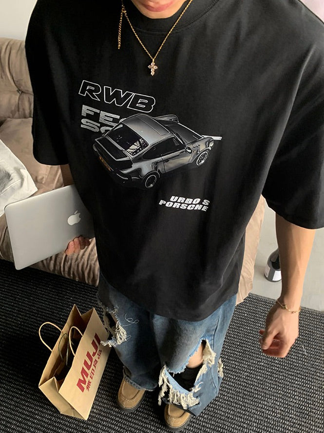 バックレタリング レーシングプリントTシャツ