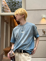 グレイシャーブルー レタープリントTシャツ