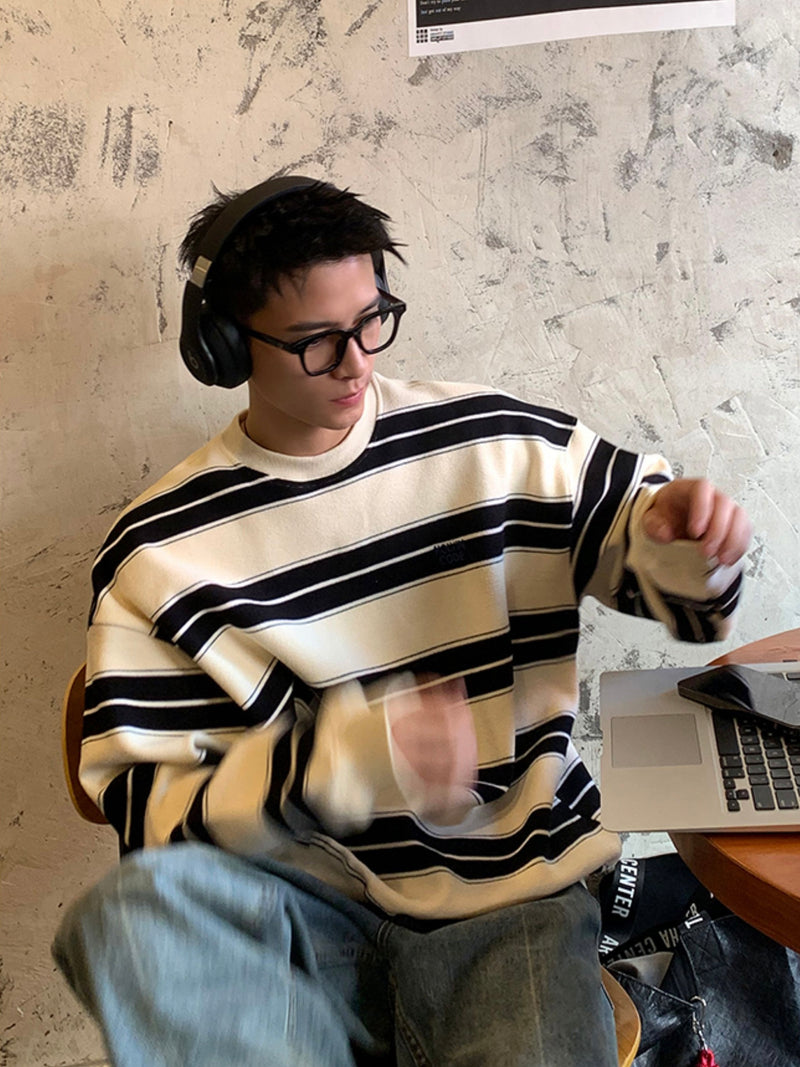レトロストライプ ワンポイント スウェットトレーナー