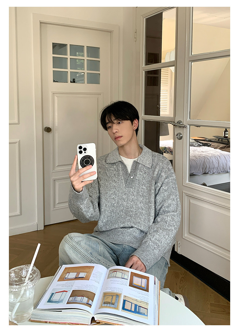 フェイクツーピース ケーブルニットセーター