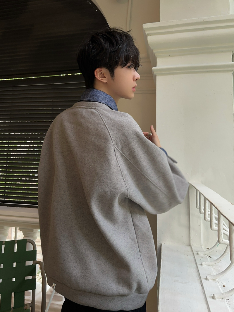 デニムレイヤード スウェットポロトレーナー