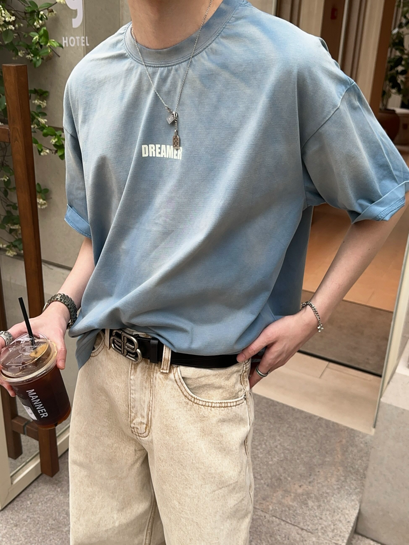 グレイシャーブルー レタープリントTシャツ