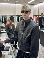 ストラクチュアル ノーカラーPUレザージャケット