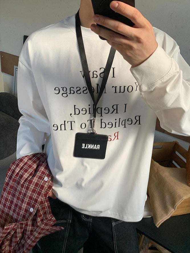 ラウンドネック レタリング ロングTシャツ