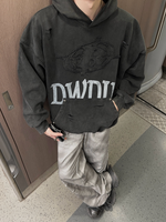 レトロ 刺繍パッチ ウォッシュプリントパーカー