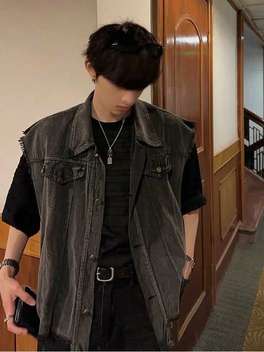 ダメージ ノースリーブ デニムベスト