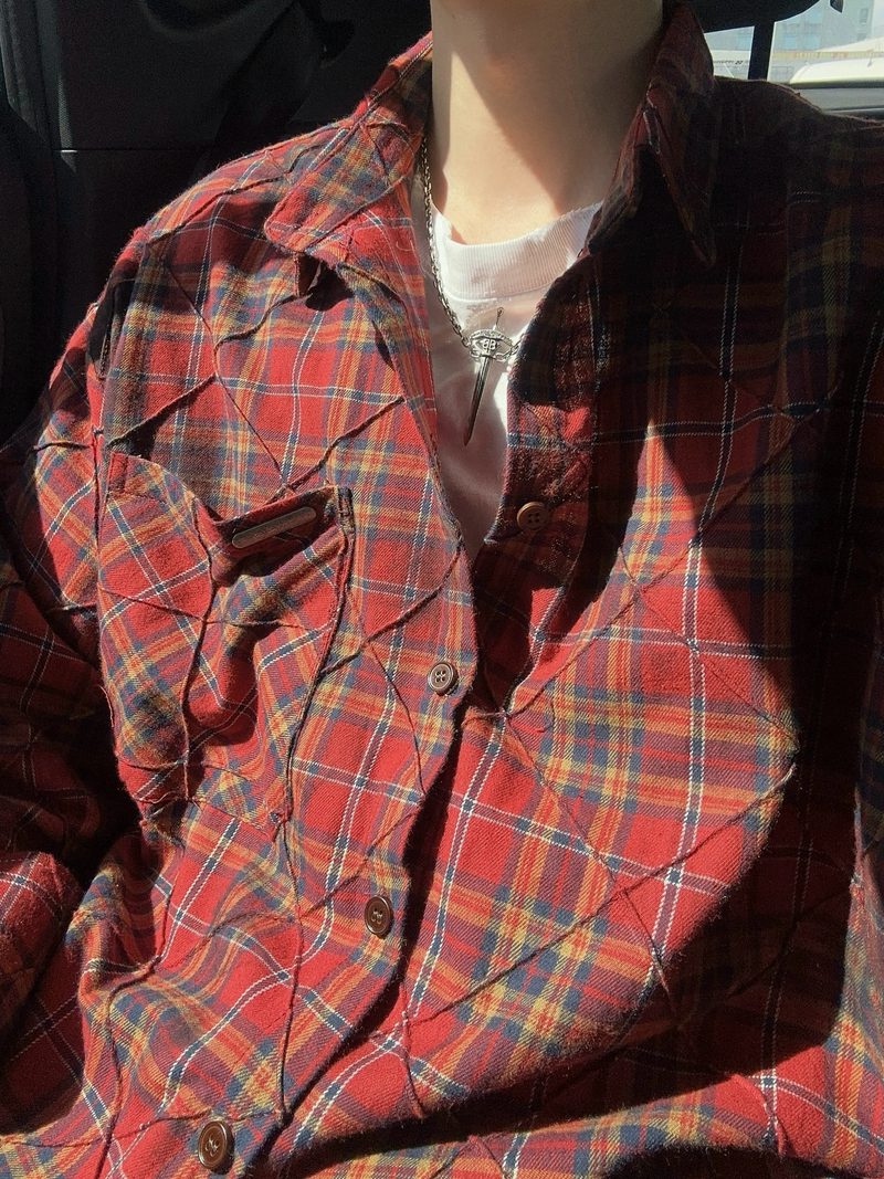 タイダイ タータンチェック柄 コットンロングシャツ