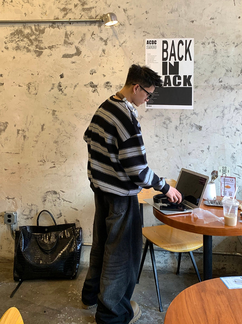 レトロストライプ ワンポイント スウェットトレーナー