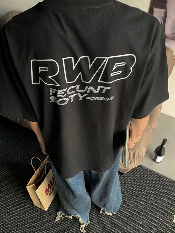 バックレタリング レーシングプリントTシャツ
