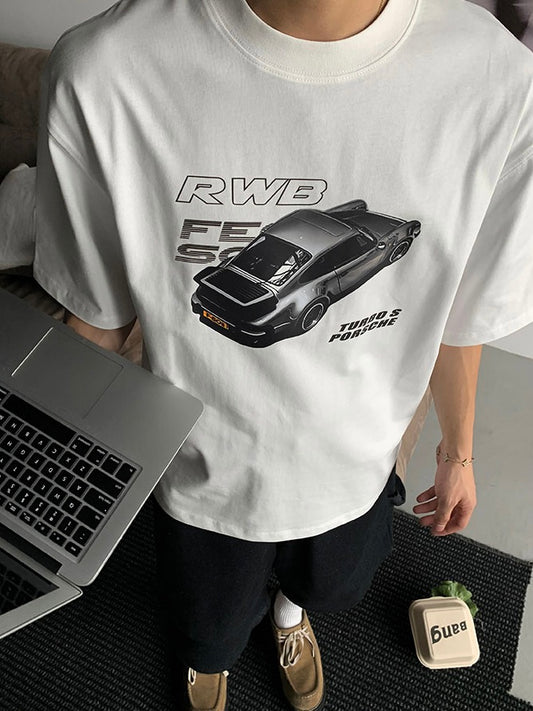 バックレタリング レーシングプリントTシャツ