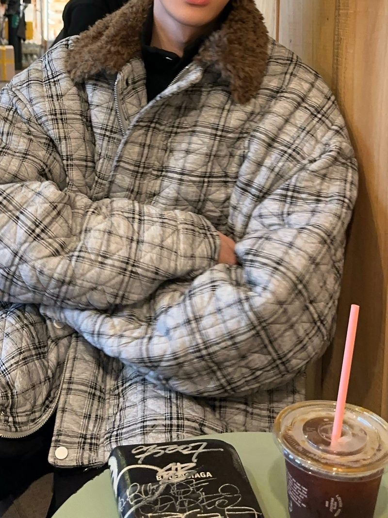 レトロチェック柄 キルティングジャケット