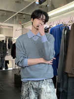 ツーピース フェイクレイヤード ポロニットセーター