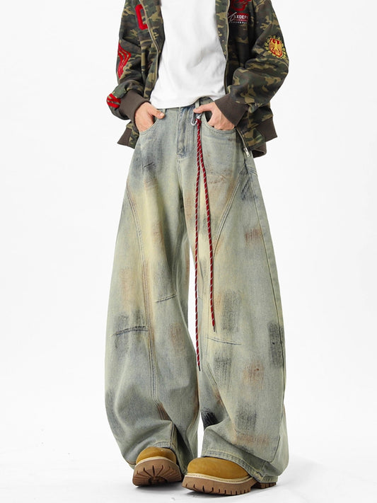 ストリング付き ヴィンテージウォッシュ  バギーデニム