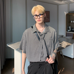 ネクタイ付き 千鳥格子チェック柄シャツ