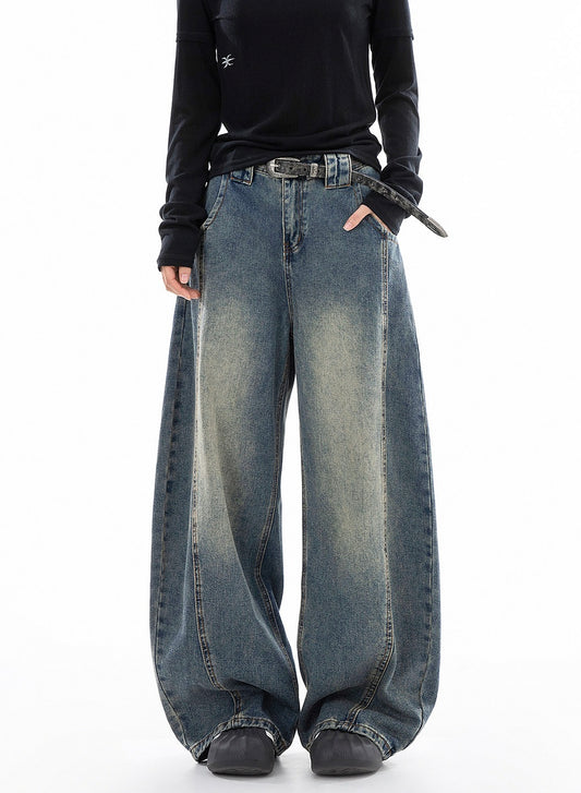 ウォッシュ レトロ バルーンデニムパンツ