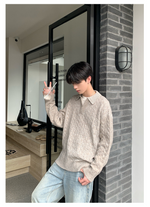 フェイクツーピース ケーブルニットセーター