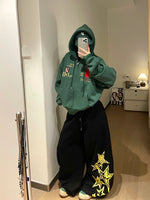 アメリカンレトロ刺繍プリント ジップパーカー