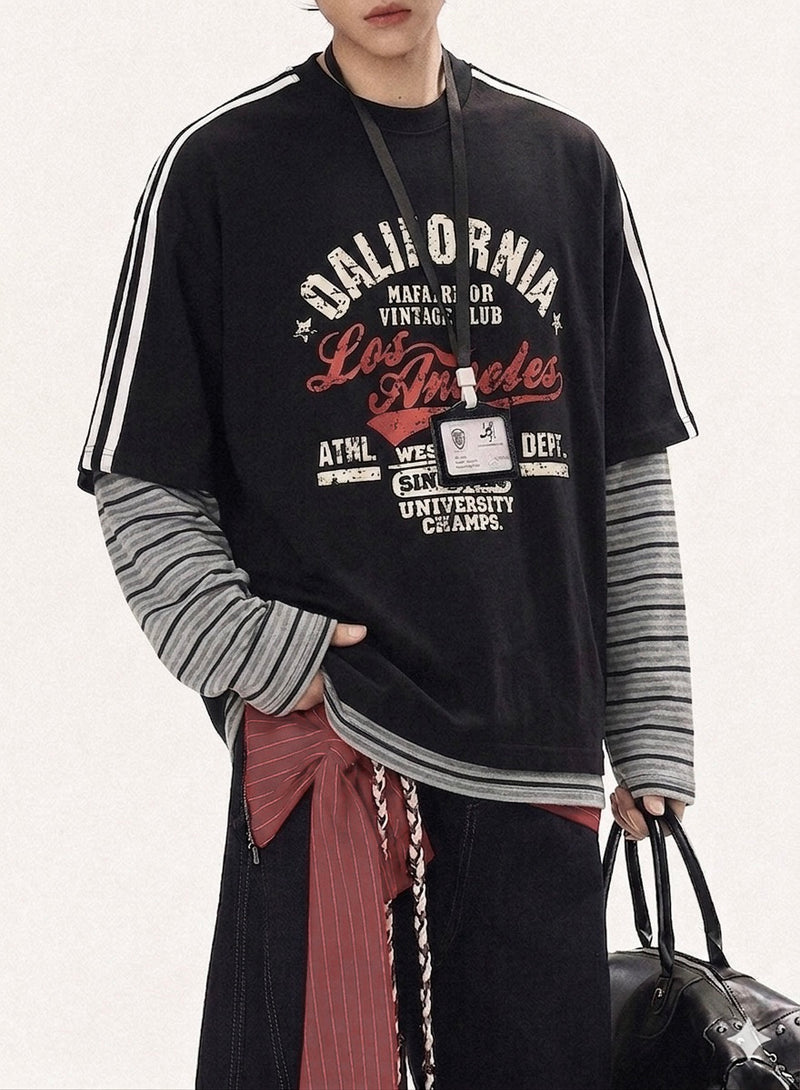 アメリカンレトロプリント レイヤードロングTシャツ