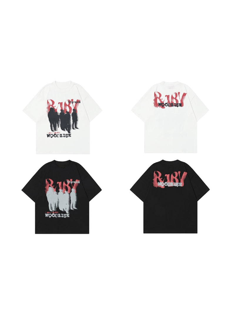 レトロ ロックスタイル レタープリントTシャツ