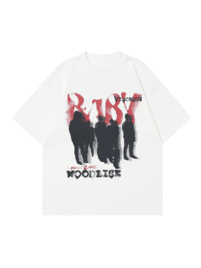 レトロ ロックスタイル レタープリントTシャツ