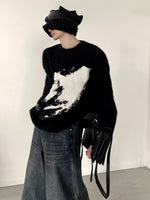 モノトーン グラフィック モヘアセーター