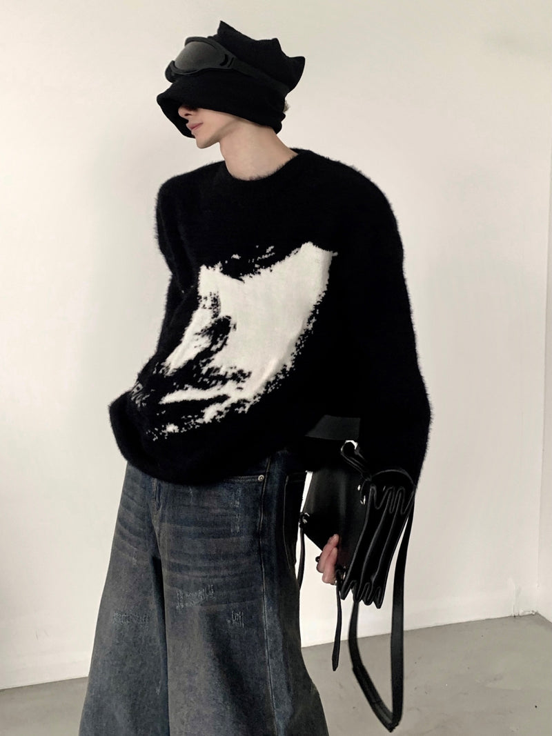 モノトーン グラフィック モヘアセーター