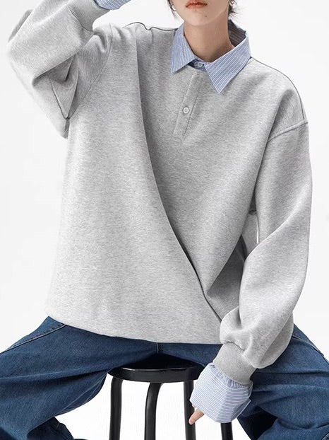 フェイクレイヤード シャツ付き ヘンリーネックスウェット