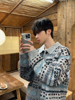 フェアアイル柄 コントラスト ニットカーディガン