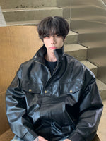 レトロ ポケット レーシング PUレザージャケット