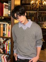 ツーピース フェイクレイヤード ポロニットセーター