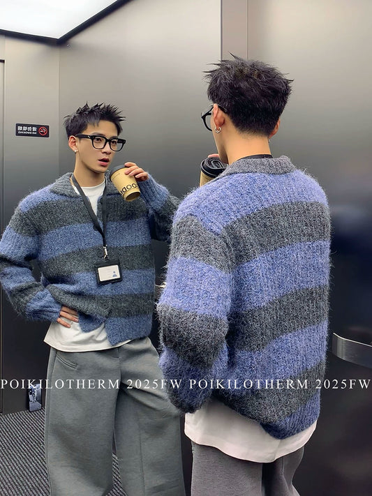 コントラストストライプ レイジーカーディガン