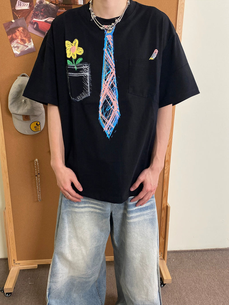 ネクタイスケッチ刺繍Tシャツ