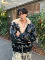 PUレザー フードファージャケット