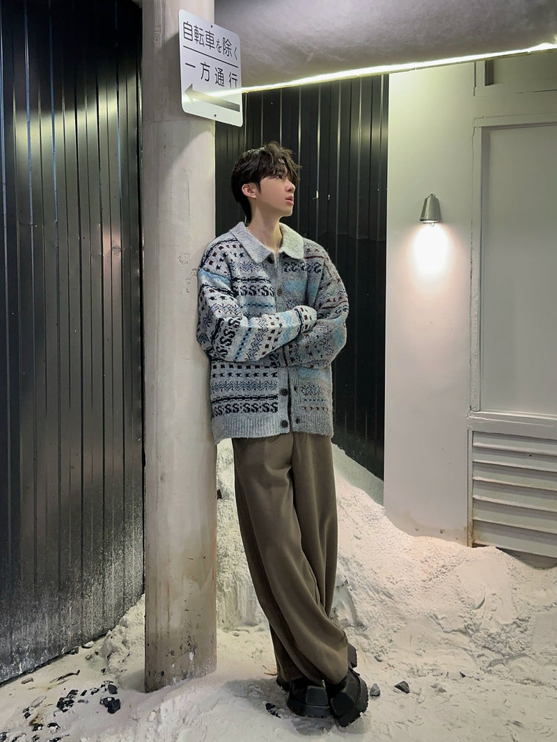 フェアアイル柄 コントラスト ニットカーディガン