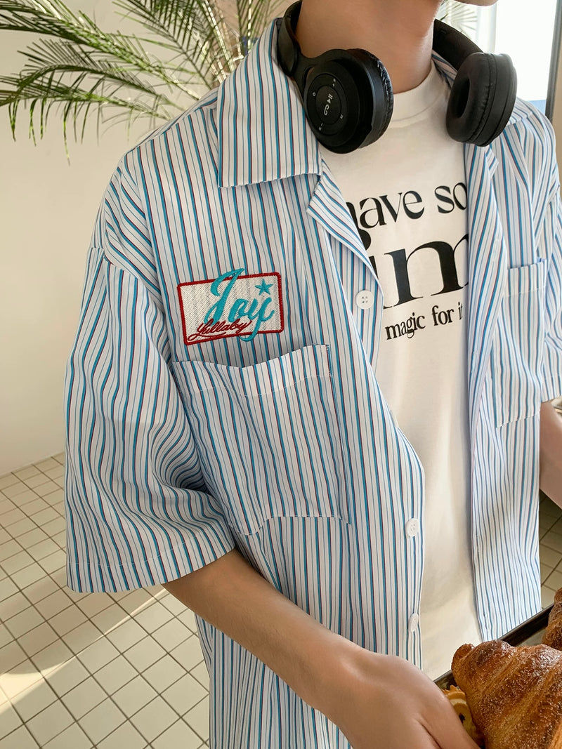 シーサイドワッペン ブルーストライプシャツ
