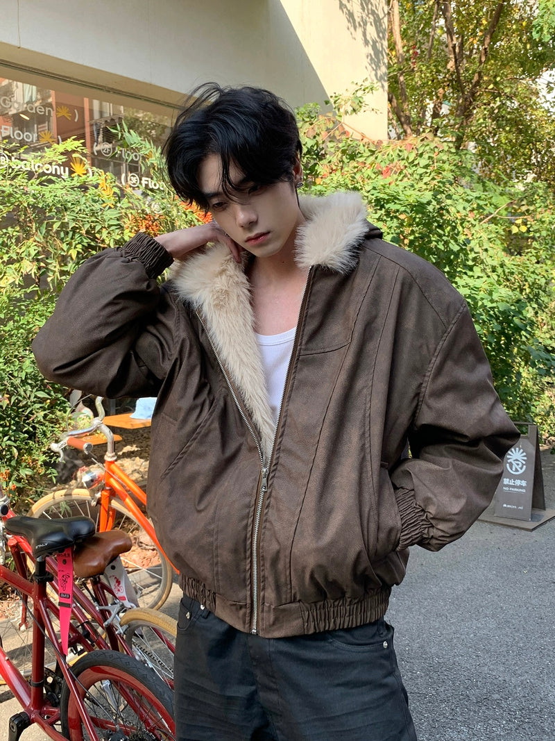 PUレザー フードファージャケット