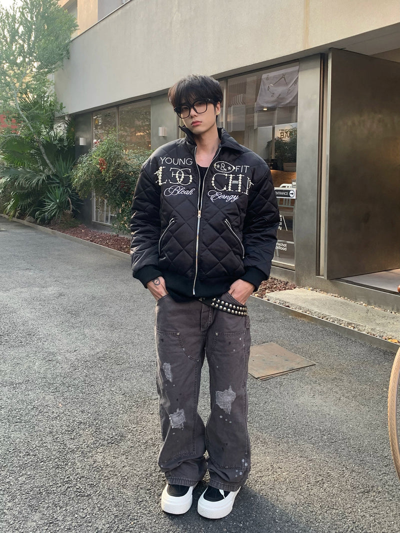 レトロ パール刺繍 キルティングジャケット