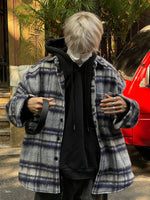 レトロチェック柄 ウールロングシャツ
