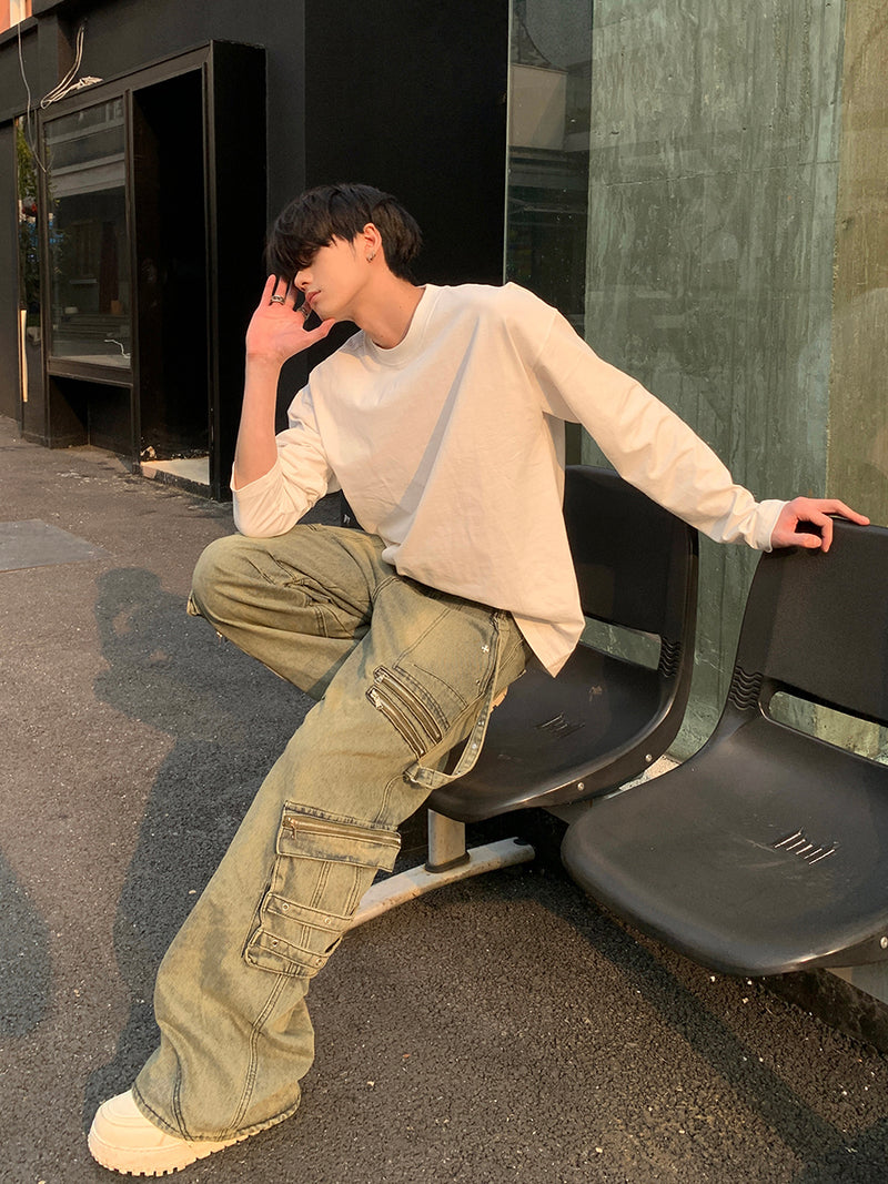 シンプル ストリート ロングTシャツ