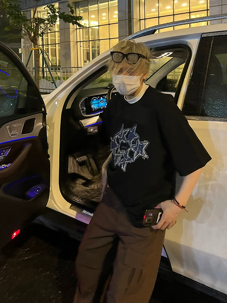スターデニムパッチ レターTシャツ