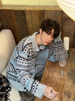 フェアアイル柄 コントラスト ニットカーディガン