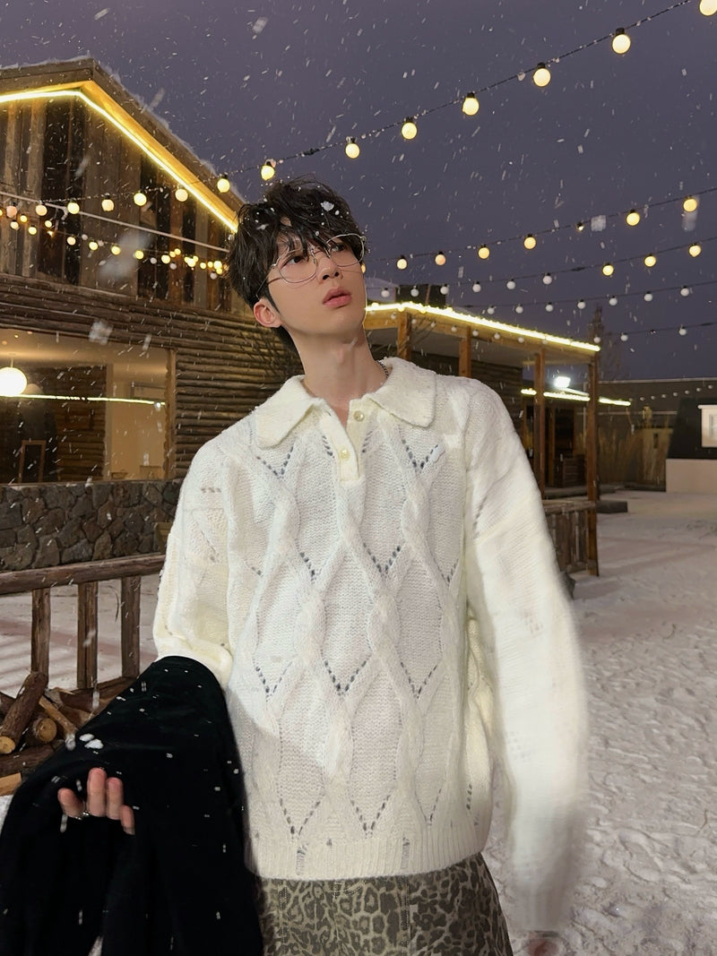 ダイヤチェック柄 ツイストポロセーター