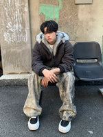 ストライプ 耳付きフード ファージャケット