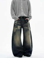 ウォッシュ加工 バレルレッグ バギージーンズ