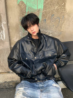 レトロ ポケット レーシング PUレザージャケット