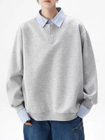 フェイクレイヤード シャツ付き ヘンリーネックスウェット