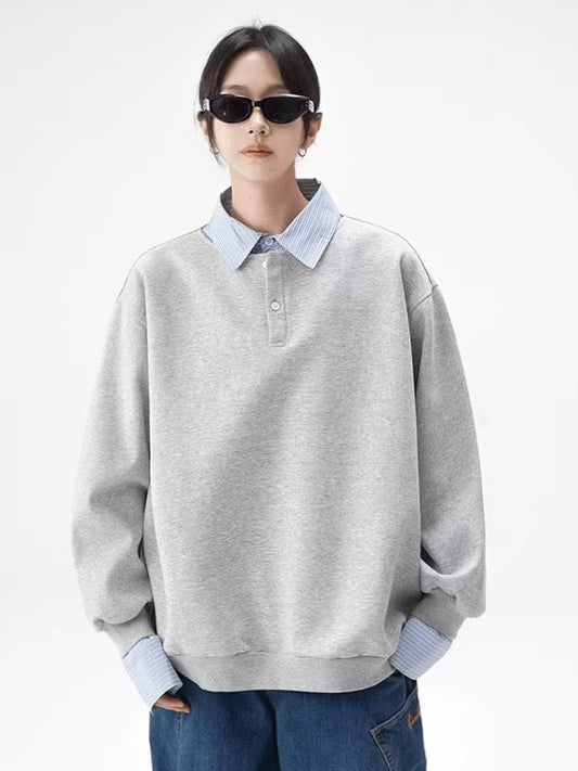 フェイクレイヤード シャツ付き ヘンリーネックスウェット